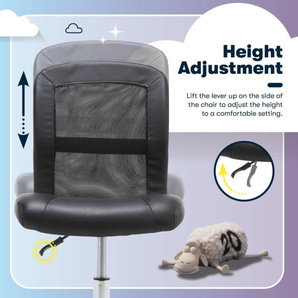 Serta Essential Armless TaskChair, Small Desk Chairs with Wheels, Breathable Mesh Back and Faux Leather, Quality Foam Cushion Seat for Comfort, Minimal Design for Vanity Table, Black - Image 7
