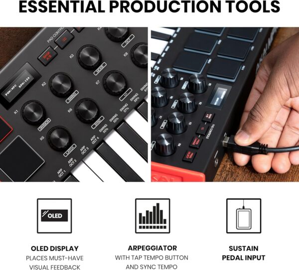 Akai Professional MPK Mini MK3 - 25 Key USB MIDI Keyboard Controller With 8 Backlit Drum Pads, 8 Knobs, Music Production Software and Native Instruments Sound Package (NKS Integration) - Image 4