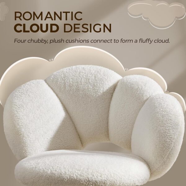 Yaheetech Boucle Upholstered Desk Chair Cloud-Shaped Vanity Chair Adjustable Home Office Computer with Rolling Wheels for Living Room, Bedroom White - Image 8