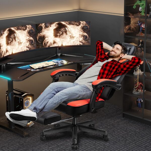 Shintenchi Gaming Chair,Video Game Chair with footrest and Massage Lumbar Support,Height Adjustable Game Chair with 360°Swivel Seat Ergonomic Computer Chair with Headrest for Office or Gaming(Red) - Image 3