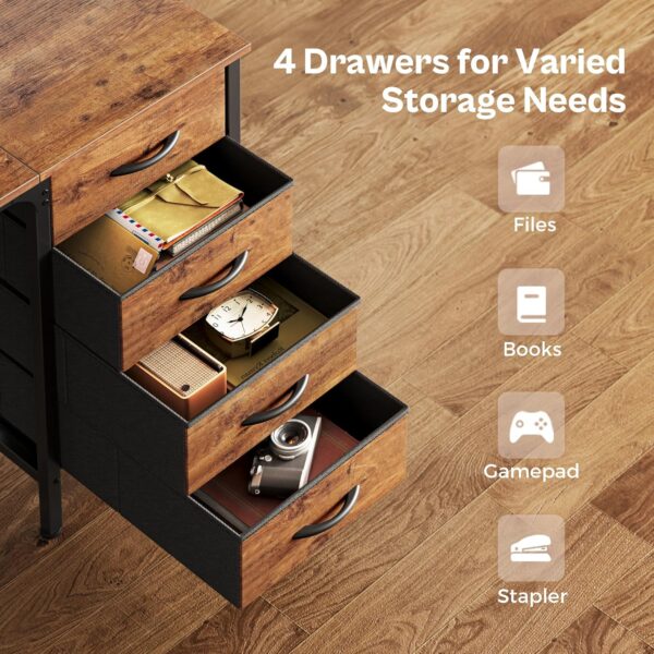 Huuger 55 Inch Computer Desk with 4 Drawers, Office Desk with Mesh Shelf, Gaming Desk, Large Storage, Writing Desk Work Desk for Home Office, Study, Bedroom, Work from Home, Rustic Brown - Image 4