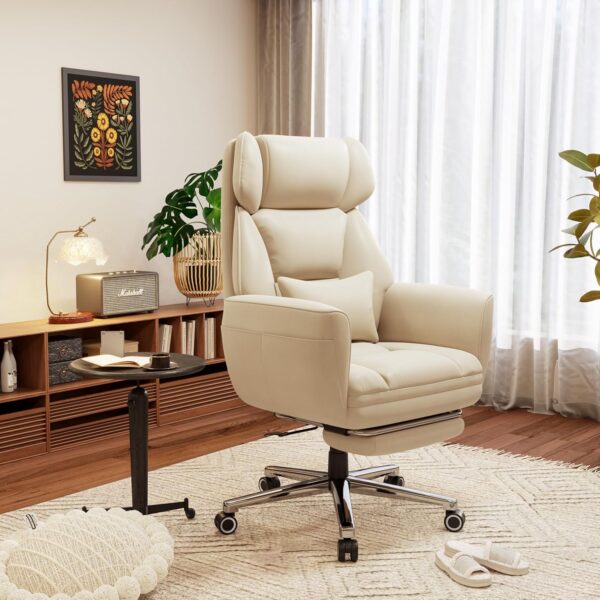 GABRYLLY Office Criss Cross Chair with Footrest, Big and Tall Executive Chair with Wide Seat,Reversible Armrest,Wheels, Lumbar Pillow and 120°Tilt,Computer Desk Chair for Gaming,Meditation,Ivory - Image 2