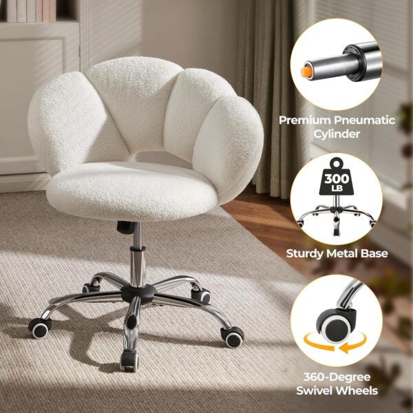 Yaheetech Boucle Upholstered Desk Chair Cloud-Shaped Vanity Chair Adjustable Home Office Computer with Rolling Wheels for Living Room, Bedroom White - Image 6