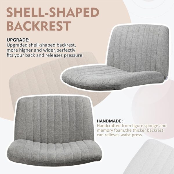 SUNLEI Cross Legged Office Chair, Armless Wide Chair's for Vanity Desk, Criss Cross Comfy Chairs with Back, Desk Chair/s of Height Adjustable Swivel, Light Grey - Image 3