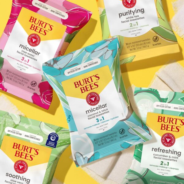 Burt's Bees, Rose Water Face Wipes, for All Skin Types, Hydrating Micellar Makeup Remover & Facial Cleansing Towelettes, 30 Count (1 Pack) - Image 10