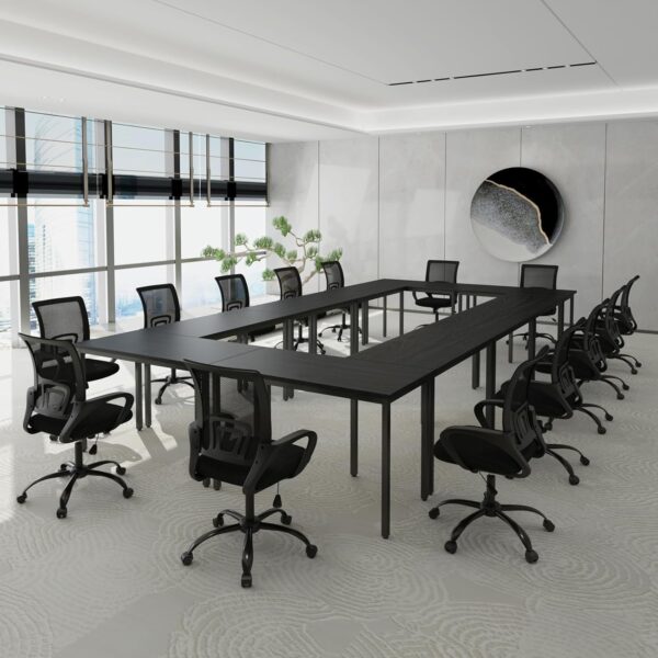 Bonzy Home Conference Tables 20ft Office Computer Desk for Meeting Room Study Writing Printer Podcast Table for 24 People Modern Black 10PCS 236.2"x47.2"x29.5" - Image 5