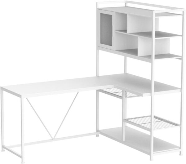 SEDETA L Shaped Computer Desk, 58'' Office Desk with LED Light and Bookshelf, L Shaped Corner Desk with Storage Shelves for Home Office, Gaming Desk, L Desk, White - Image 4