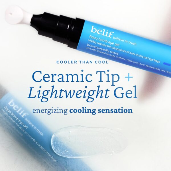 belif Aqua Bomb Cooling Eye Gel - Caffeine & Hyaluronic Acid for Puffiness & Hydration, Niacinamide & Vitamin C for Dark Circles, Adenosine & Collagen for Plumping & Firming, Korean Skin Care - Image 6