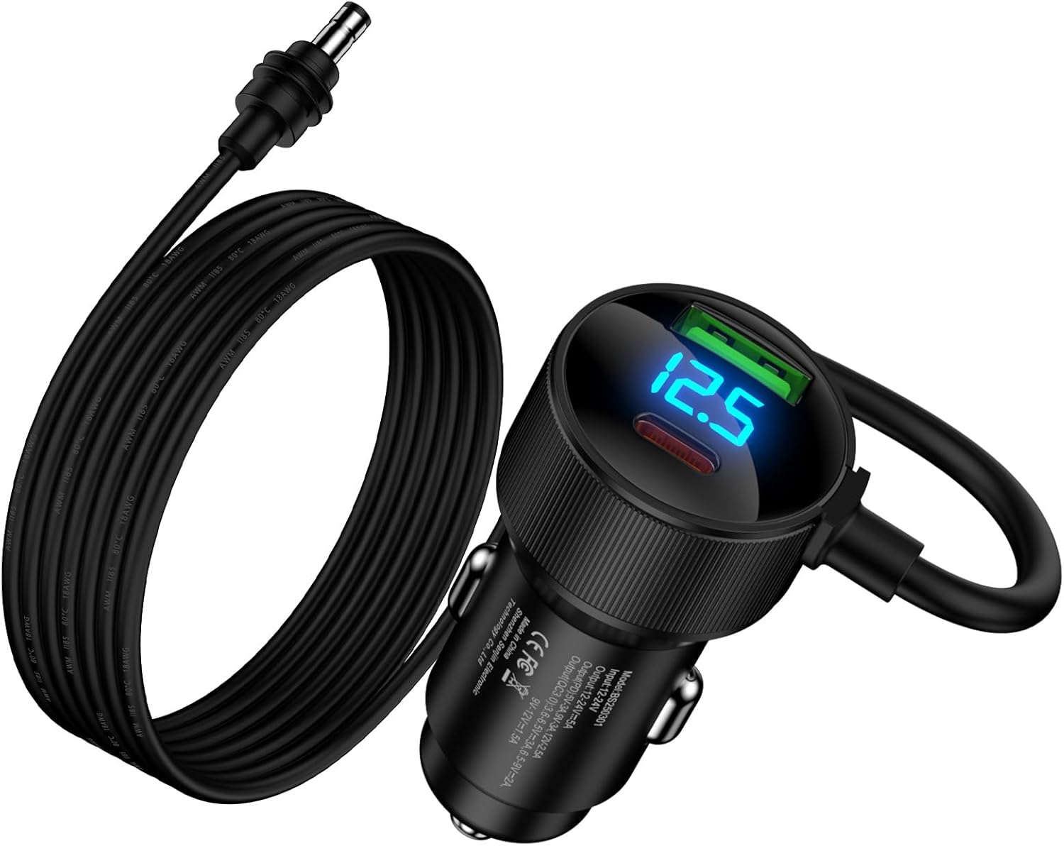 Starlink Mini Cable Car Adapter 3 in1 Starlink Car Charger 10FT DC Power Cable with Digital Display 12V-48V Cigarette Lighter Adapter Durable USB C PD 30W and USB A 18W Ports for Cars,SUVs,Trucks,RV