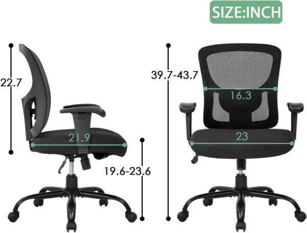 BestOffice Big and Tall Office Chair 500lbs Desk Chair Mesh Computer Chair with Lumbar Support Wide Seat High Back Task Executive Ergonomic Chair for Home Office (Black) - Image 2