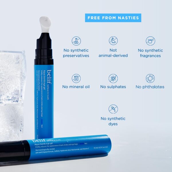 belif Aqua Bomb Cooling Eye Gel - Caffeine & Hyaluronic Acid for Puffiness & Hydration, Niacinamide & Vitamin C for Dark Circles, Adenosine & Collagen for Plumping & Firming, Korean Skin Care - Image 10