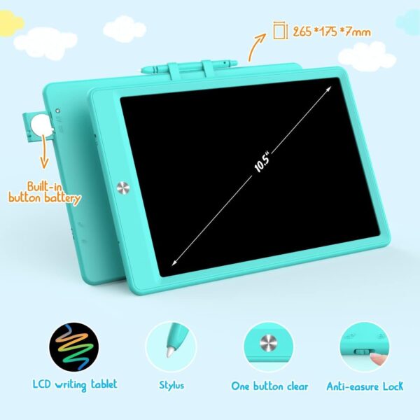 LCD Writing Tablet Doodle Board,10.5 inch Colorful Drawing Pad,Electronic Drawing Tablet, Drawing Pads,Travel Gifts for Kids Ages 3 4 5 6 7 8 Year Old Girls Boys (Blue) - Image 2