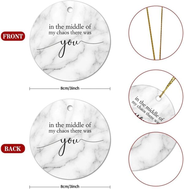 in of My Chaos There was You Christmas Ceramic Ornament Motivational Quote Christmas Souvenirs Funny Winter Tree Ornaments for Mom Dad Baby Holiday 3 in - Image 3