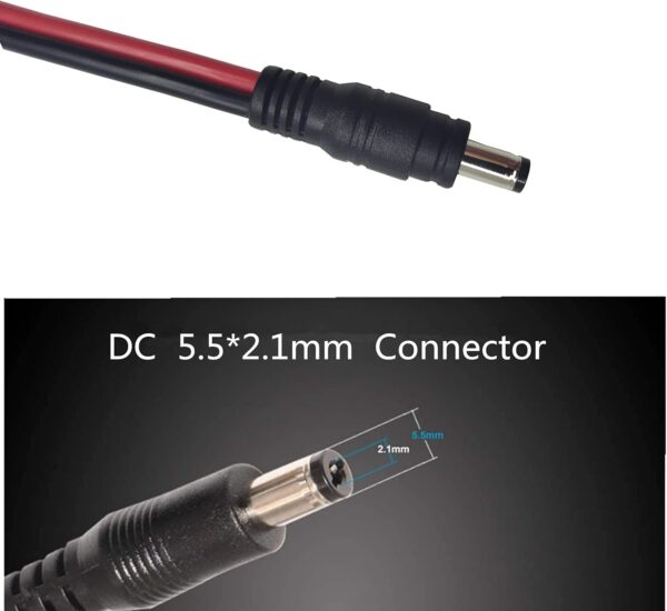 DC Car Charger Cable - 5.5mm x 2.1mm Connector to Cigarette Lighter Male Plug With Extra 2 Connectors 12-24V 15A Auto Power Supply Cord for Portable DVD Player, Car, Camera - Image 6