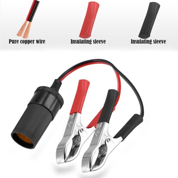 Alligator Clip to Car Cigarette Lighter Plug, BENACES 1FT Car Cigarette Lighter Female Socket to Alligator Clip for 12V Battery Charger Extension Adapter Cable, for Car Power Supply Car Air Pump - Image 3
