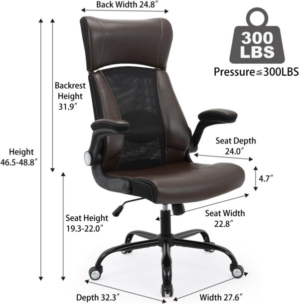 Home Office Chair, Ergonomic Desk Chair with Faux PU Leather Executive Computer Chair-Adjustable Lumbar Support,Headrest, Armrest, Height for Home Office Gaming, Brown - Image 2