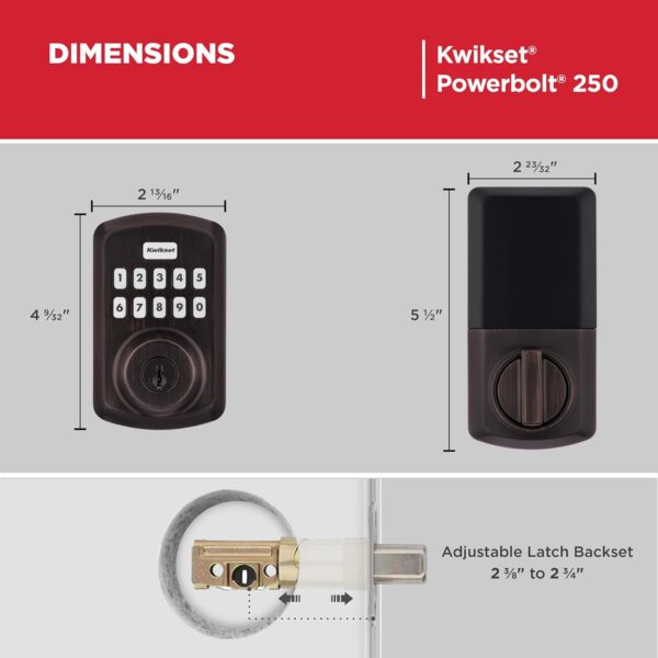 Kwikset Powerbolt 250 10-Button Keypad Venetian Bronze Transitional Electronic Deadbolt Door Lock, Featuring Convenient Keyless Entry, Customizable User Codes and Auto Locking - Image 9