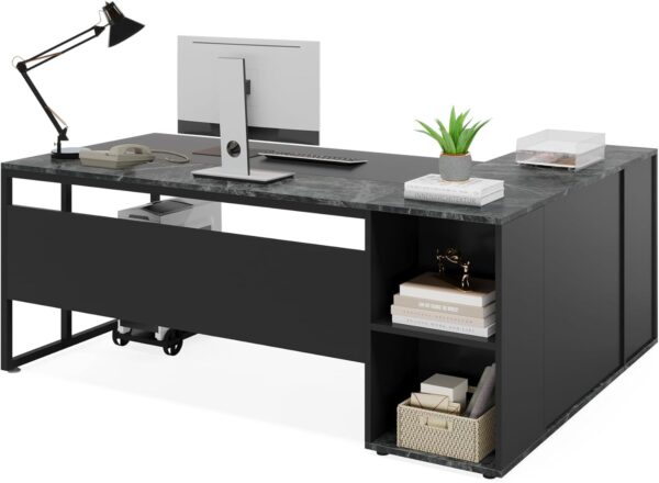 Tribesigns 71 inch Executive Desk, L Shaped Desk with Cabinet Storage, Executive Office Desk with Shelves, Business Furniture Set Workstation for Home Office, Black - Image 8