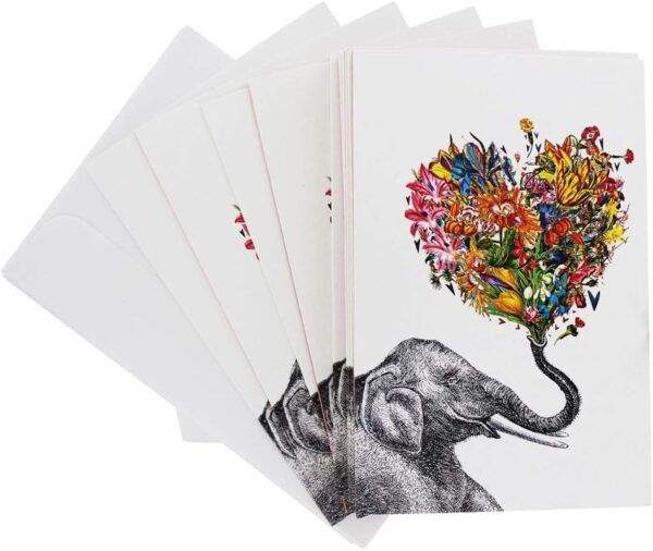 Tree-Free Greetings Love Elephant All Occasion Cards - 12 Recycled 4x6 Notecards & White Envelopes, Thick Cardstock, Sustainably Made in USA - Watercolor Wildlife Art