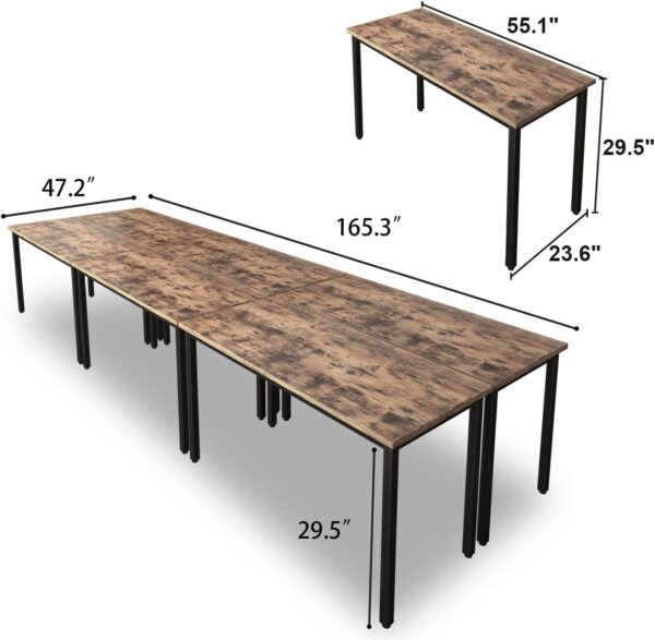 Bonzy Home Conference Tables 14ft Office Computer Desk for Meeting Room Study Writing Printer Table for 16 People Save Space Design Rustic Vintage Brown 6PCS (165.3"x47.2"x29.5") - Image 3