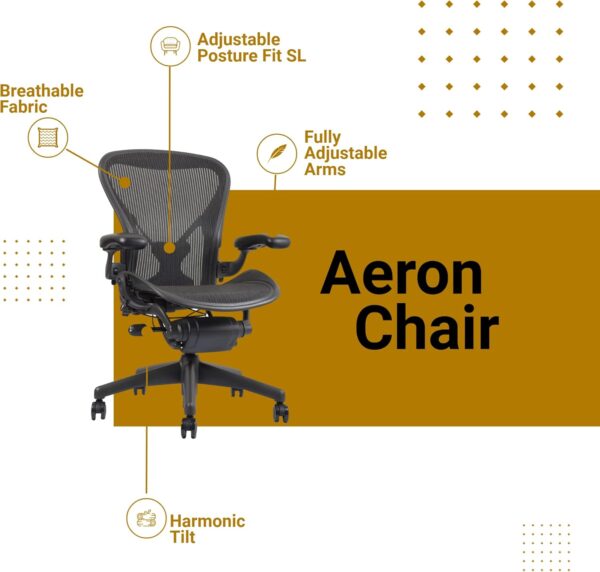 Aeron Chair by Herman Miller - Highly Adjustable Graphite Frame - with PostureFit - Carbon Classic (Medium) - Image 7