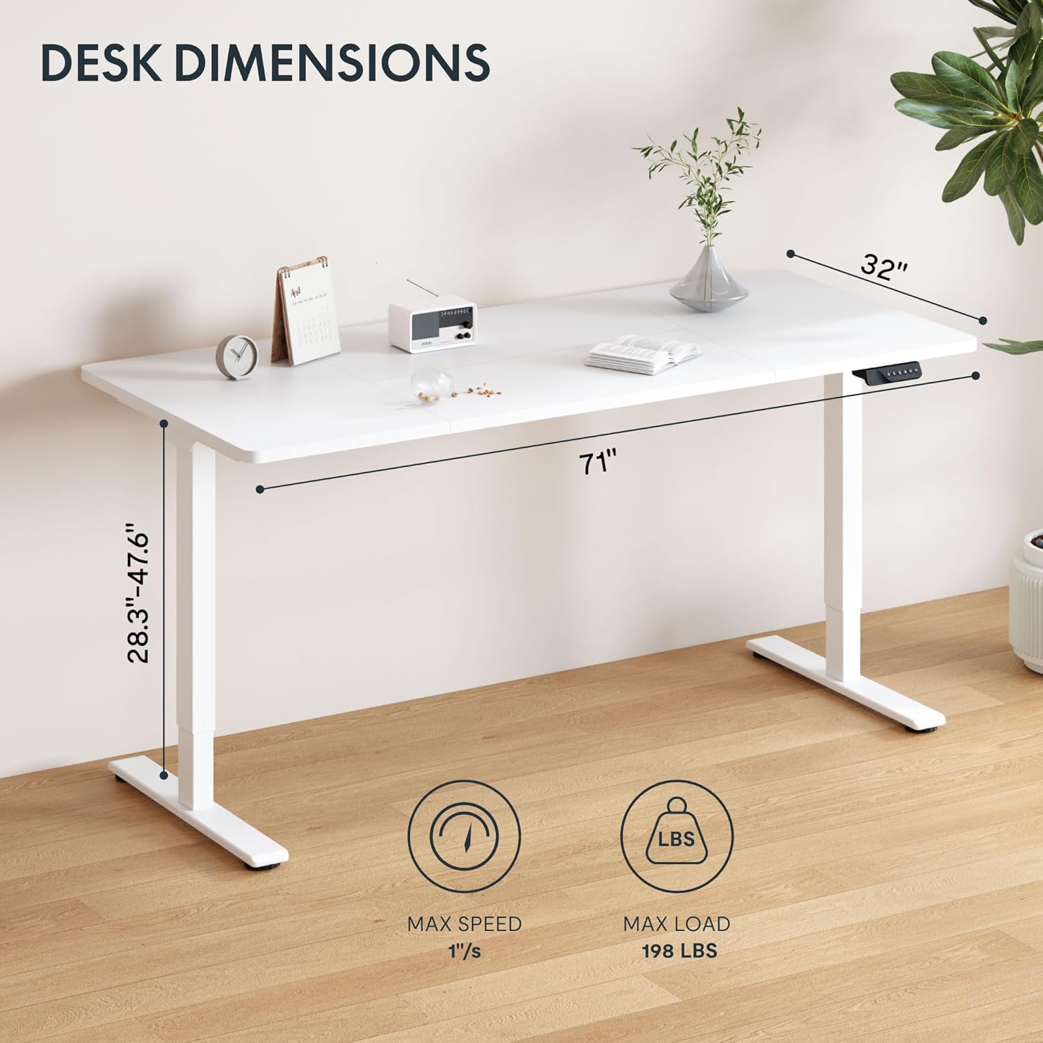 FLEXISPOT 71 x 32 Inch Dual Motor Standing Desk, Computer Desk with Memory Controller, Home Office Desk with Splice Board (White Frame + 71" White Desktop, 2 Packages) - Image 3