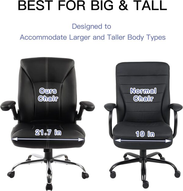 Big and Tall Office Chair for Heavy People 400lb, Executive Desk Computer Chair Adjustable Flip-up Armrests, PU Leather Swivel Task Chair with Ergonomic High Back and Lumbar Support - Image 8