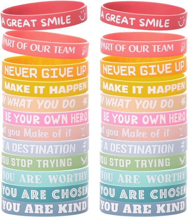 DDLP 24pcs Motivational Silicone Bracelets for Students Rubber Bracelets Bulk Quotes Positive Saying Back to School Gifts for Students (Pastel)