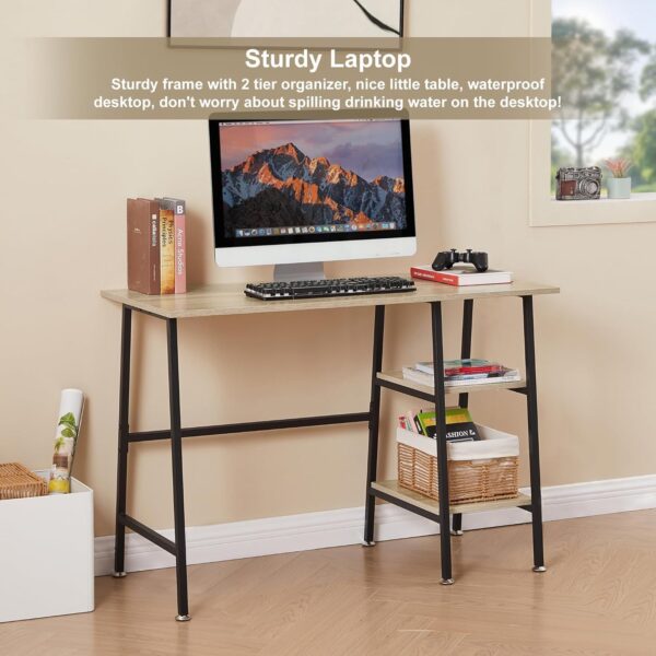 VECELO 43 Inch Computer Desk Writing Study Work Office Table Modern Desk with Shelves Wooden Desk for Home Bedroom,Oak Desk - Image 4