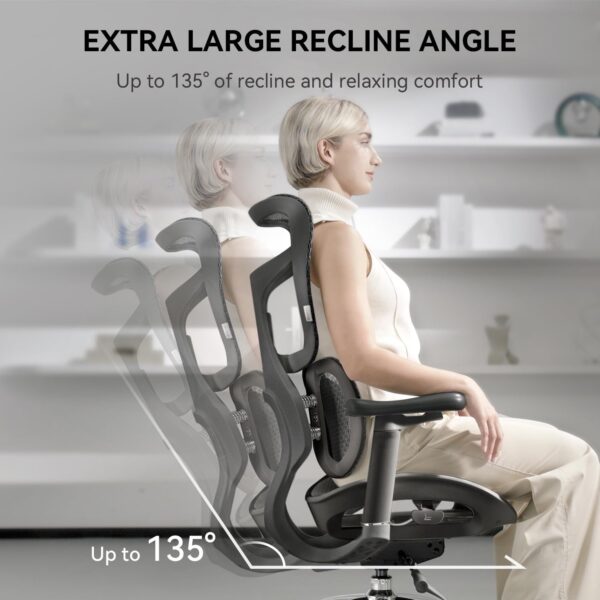 SIHOO Doro S100 Ergonomic Office Chair - Dual Dynamic Lumbar Support, 4D Coordinated Armrests, 5-Level Adjustable Backrest, Recline Angle 135-degree Max. Suitable for Home Office (Black) - Image 5