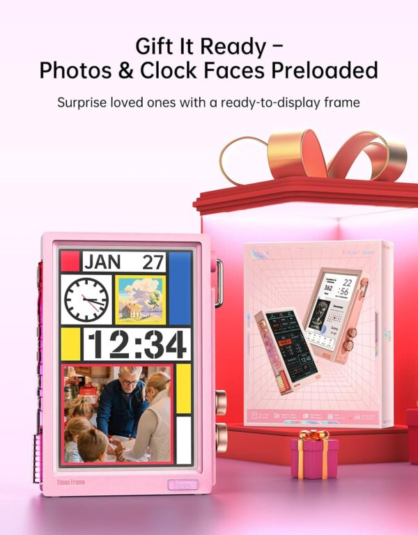 Divoom Times Frame-10.1" Digital Picture Frame Transparent IPS with RGBLED Rotary Knob WiFi 64GB 400+Clock Faces Widget 50+API Feeds Gift Mode Pixel Art Community Personalized Display (Pink) - Image 8