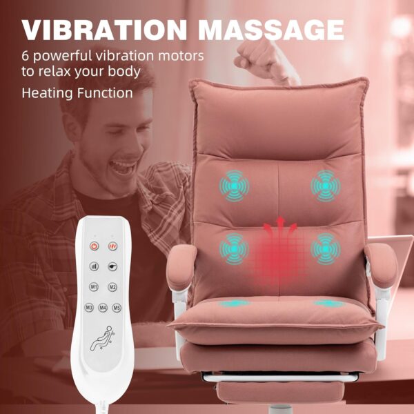 Vinsetto Massage Office Chair with 6 Vibration Points, Executive Computer Desk Chair, Heated Reclining Chair with Footrest, Armrest, Double Padding - Pink - Image 4