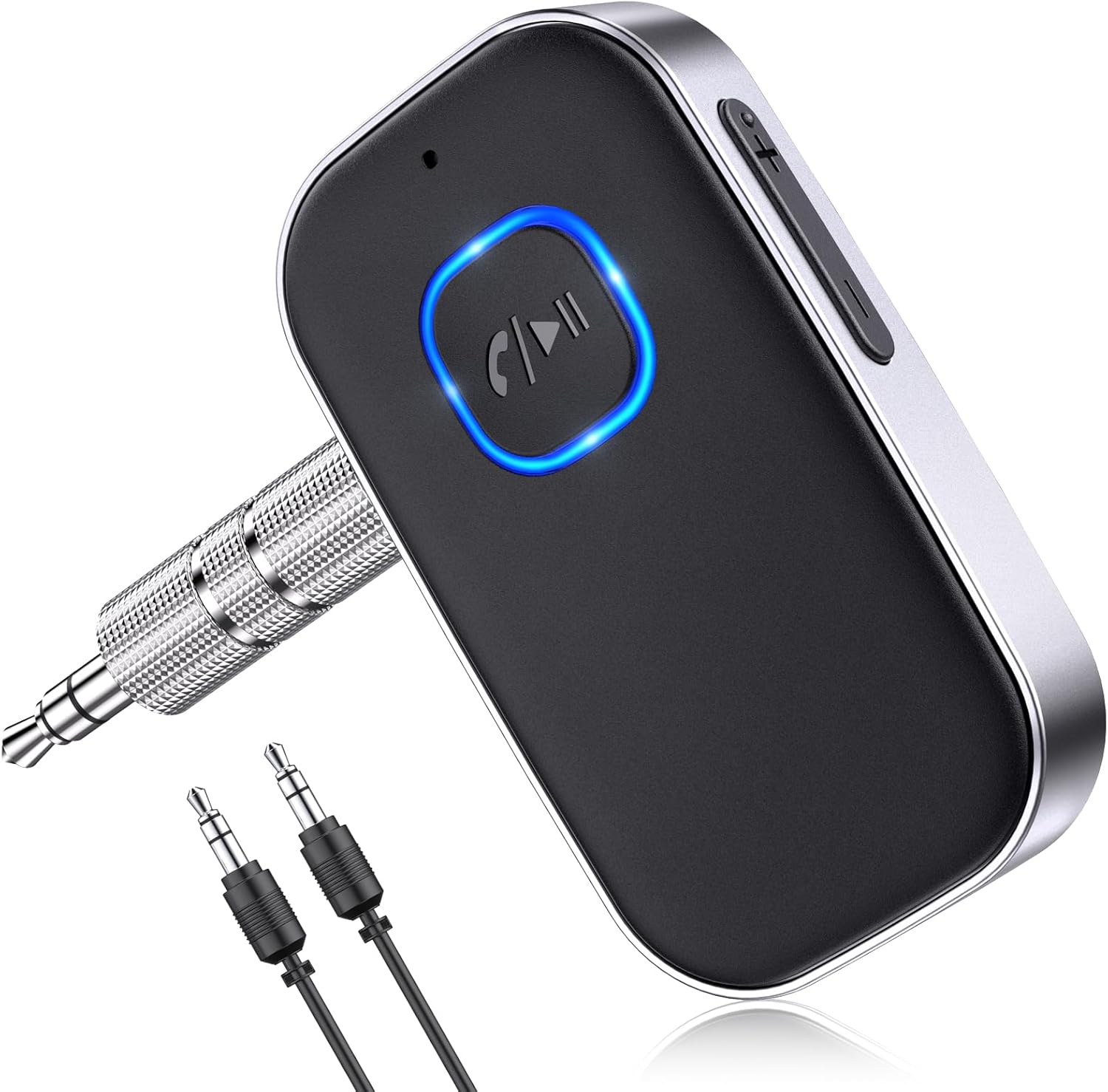 COMSOON Bluetooth Receiver for Car, Noise Cancelling 3.5mm AUX Bluetooth Car Adapter, Wireless Audio Receiver for Home Stereo/Wired Headphones, Hands-Free Call, 16H Battery Life - Black+Silver