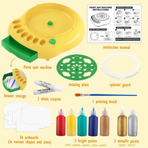 Arts and Crafts for Kids Ages 4-8,Paint Spin Art Machine Kit,Art Craft Set for 6-9 Year Old,Cool Painting Spinner Toys Kits Set,Art Supplies Birthday Gifts for Boy Girl Ages 6 7 8 9 10 11 12 Green - Image 2