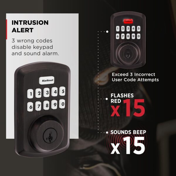 Kwikset Powerbolt 250 10-Button Keypad Venetian Bronze Transitional Electronic Deadbolt Door Lock, Featuring Convenient Keyless Entry, Customizable User Codes and Auto Locking - Image 6