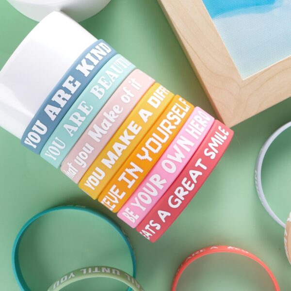 DDLP 24pcs Motivational Silicone Bracelets for Students Rubber Bracelets Bulk Quotes Positive Saying Back to School Gifts for Students (Pastel) - Image 4