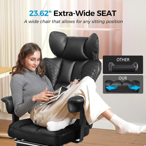COMHOMA Big and Tall Office Chair 400LBS Wide Ergonomic Gaming Chair with Deluxe Embossing Designed Leather with Foot Rest,150°Reclining Adjustable Armrests Pocket Spring Back Support and Pillow - Image 6