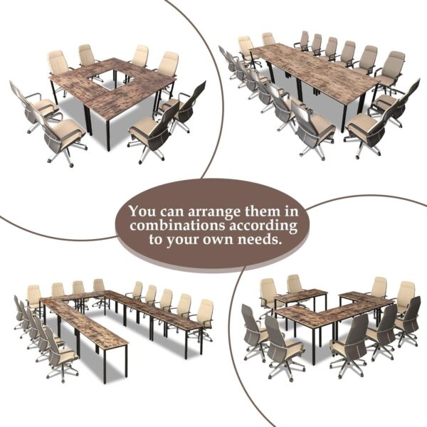 Bonzy Home Conference Tables 14ft Office Computer Desk for Meeting Room Study Writing Printer Table for 16 People Save Space Design Rustic Vintage Brown 6PCS (165.3"x47.2"x29.5") - Image 2