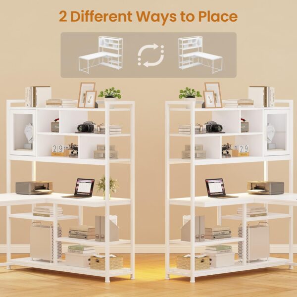 SEDETA L Shaped Computer Desk, 58'' Office Desk with LED Light and Bookshelf, L Shaped Corner Desk with Storage Shelves for Home Office, Gaming Desk, L Desk, White - Image 6