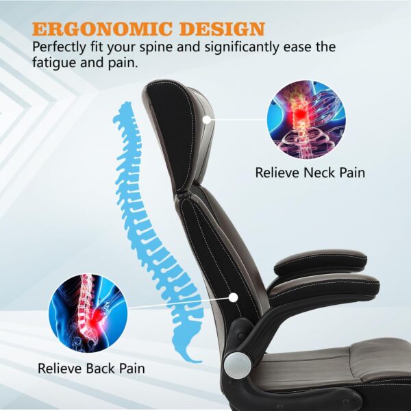 Home Office Chair, Ergonomic Desk Chair with Faux PU Leather Executive Computer Chair-Adjustable Lumbar Support,Headrest, Armrest, Height for Home Office Gaming, Brown - Image 5