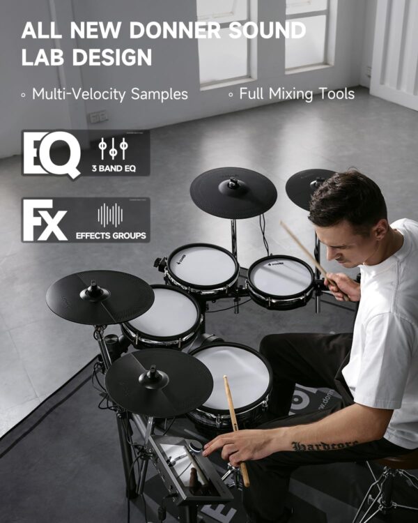 Donner Beat Max Electronic Drum Set, Electric Drum Kit with 12" Quiet Mesh Drum Pads, 14" Cymbals w/Choke, 100 Kits and 1100+ Sounds, Sticks, USB MIDI, DONNER PLAY app (5 Pads, 4Cymbals) - Image 7