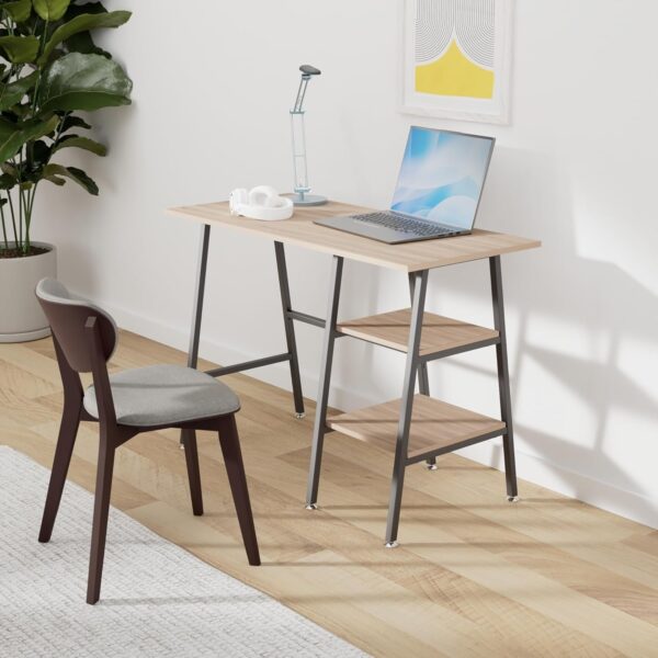 VECELO 43 Inch Computer Desk Writing Study Work Office Table Modern Desk with Shelves Wooden Desk for Home Bedroom,Oak Desk - Image 2