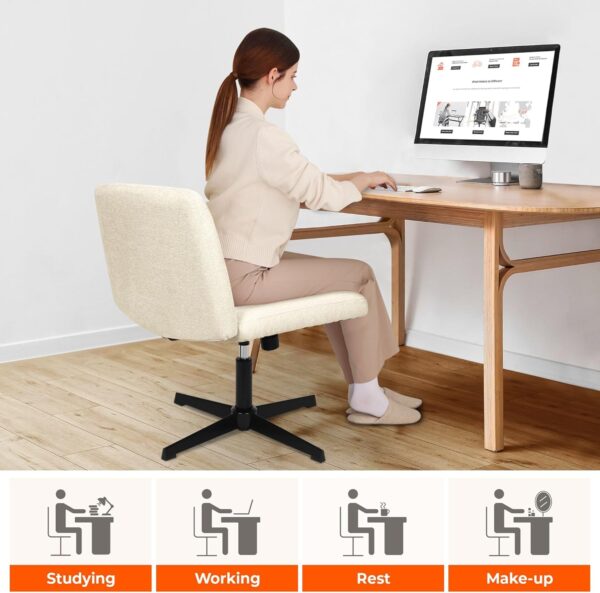 NEO CHAIR Criss Cross Chair No Wheels Armless Cross Legged Office Desk Wide Comfy Vanity Makeup Chair Adjustable Computer Task for Home Office Fabric (Beige) - Image 5