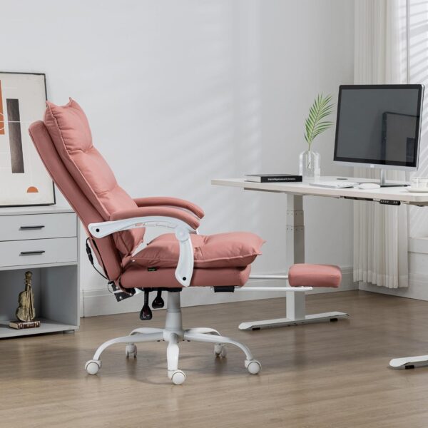 Vinsetto Massage Office Chair with 6 Vibration Points, Executive Computer Desk Chair, Heated Reclining Chair with Footrest, Armrest, Double Padding - Pink - Image 9