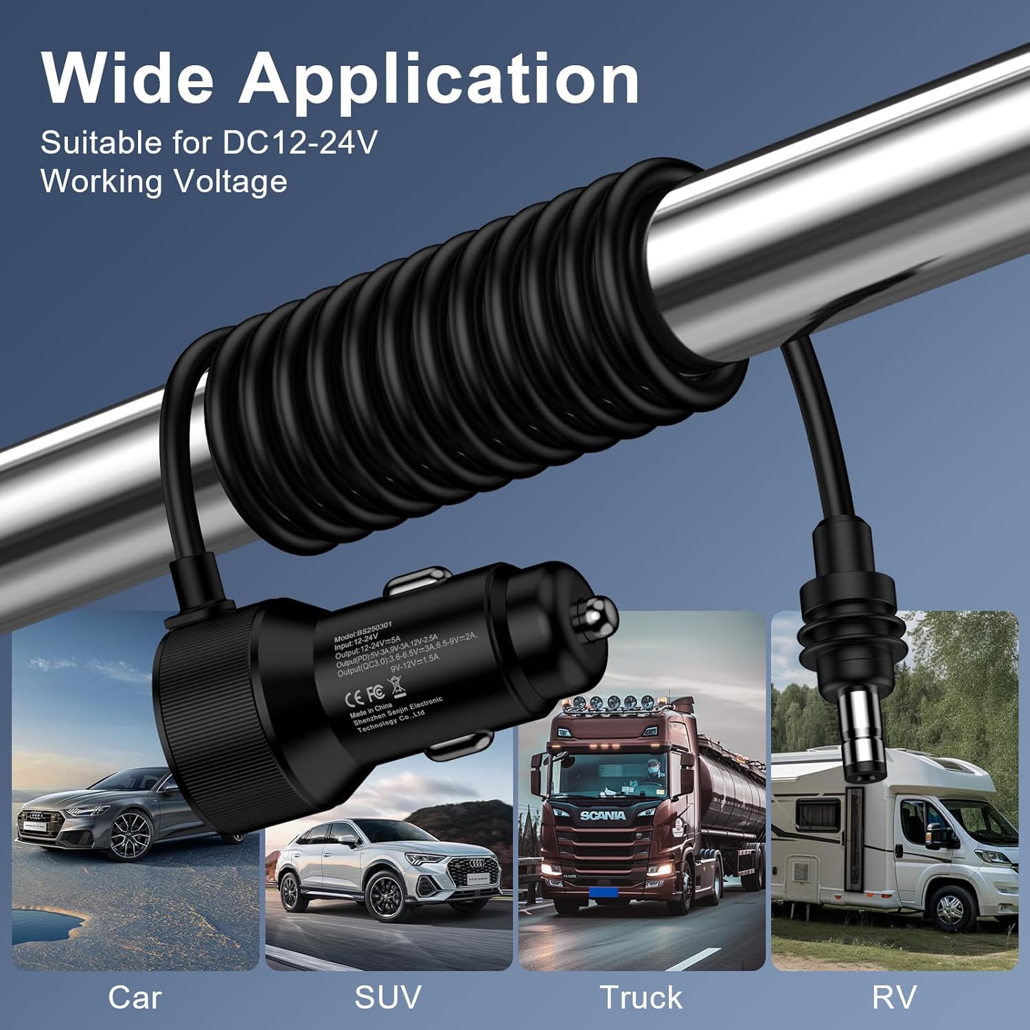 Starlink Mini Cable Car Adapter 3 in1 Starlink Car Charger 10FT DC Power Cable with Digital Display 12V-48V Cigarette Lighter Adapter Durable USB C PD 30W and USB A 18W Ports for Cars,SUVs,Trucks,RV - Image 7