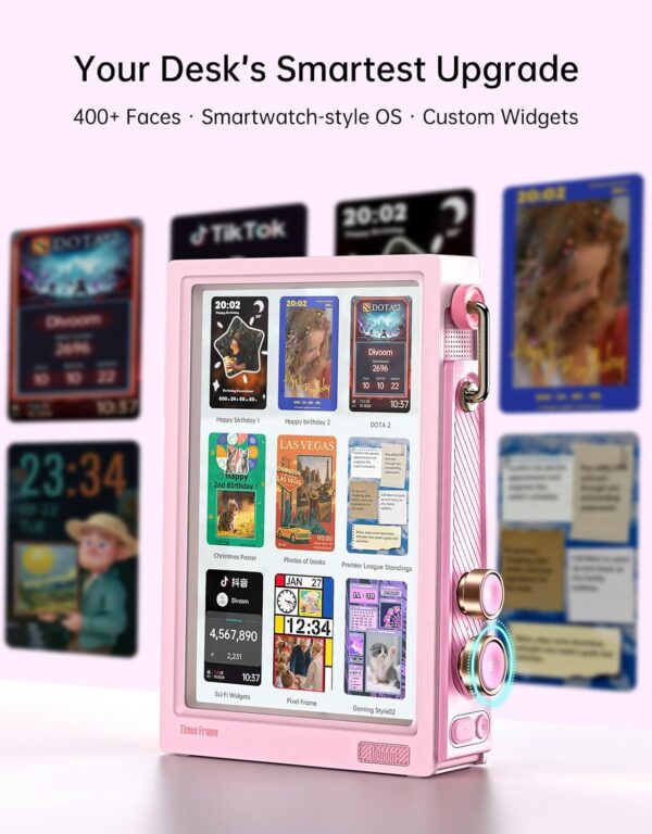 Divoom Times Frame-10.1" Digital Picture Frame Transparent IPS with RGBLED Rotary Knob WiFi 64GB 400+Clock Faces Widget 50+API Feeds Gift Mode Pixel Art Community Personalized Display (Pink) - Image 5