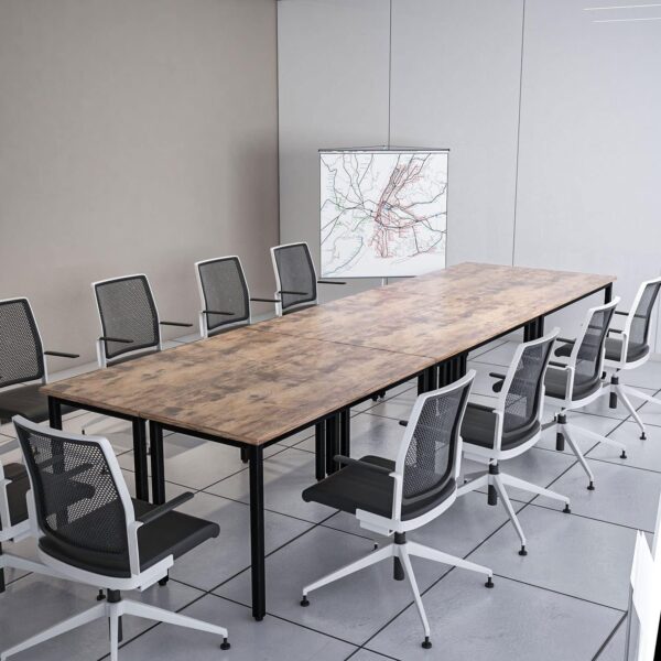 Bonzy Home Conference Tables 14ft Office Computer Desk for Meeting Room Study Writing Printer Table for 16 People Save Space Design Rustic Vintage Brown 6PCS (165.3"x47.2"x29.5") - Image 4