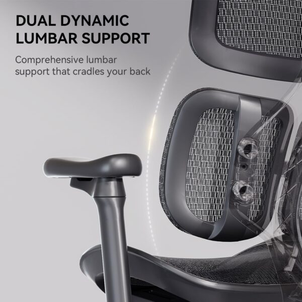 SIHOO Doro S100 Ergonomic Office Chair - Dual Dynamic Lumbar Support, 4D Coordinated Armrests, 5-Level Adjustable Backrest, Recline Angle 135-degree Max. Suitable for Home Office (Black) - Image 4