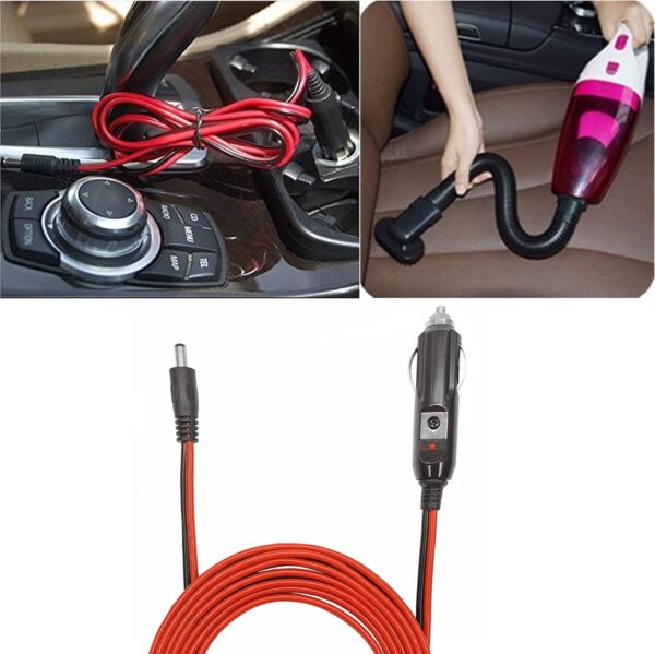 DC Car Charger Cable - 5.5mm x 2.1mm Connector to Cigarette Lighter Male Plug With Extra 2 Connectors 12-24V 15A Auto Power Supply Cord for Portable DVD Player, Car, Camera - Image 7