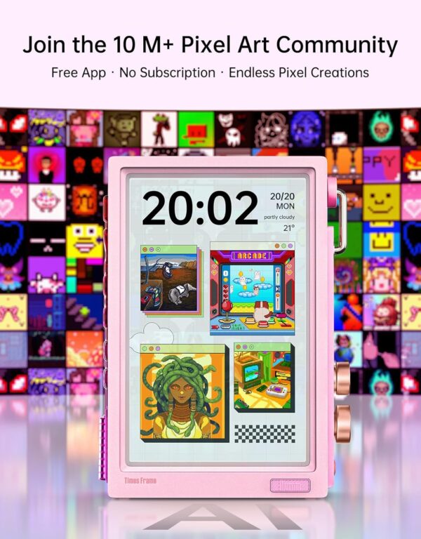 Divoom Times Frame-10.1" Digital Picture Frame Transparent IPS with RGBLED Rotary Knob WiFi 64GB 400+Clock Faces Widget 50+API Feeds Gift Mode Pixel Art Community Personalized Display (Pink) - Image 4